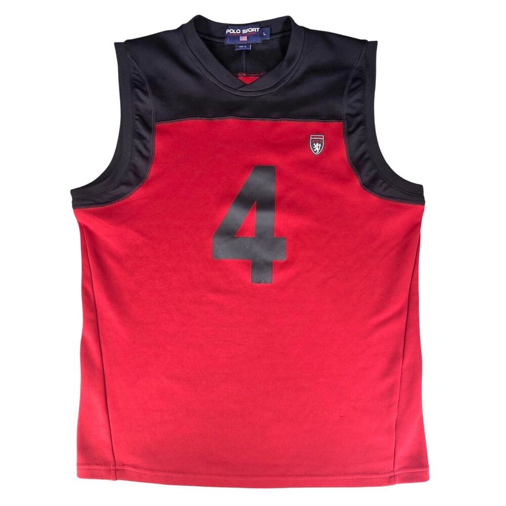 POLO SPORT RALPH LAUREN VINTAGE MENS RED BLACK BASKETBALL JERSEY TANK SIZE LARGE